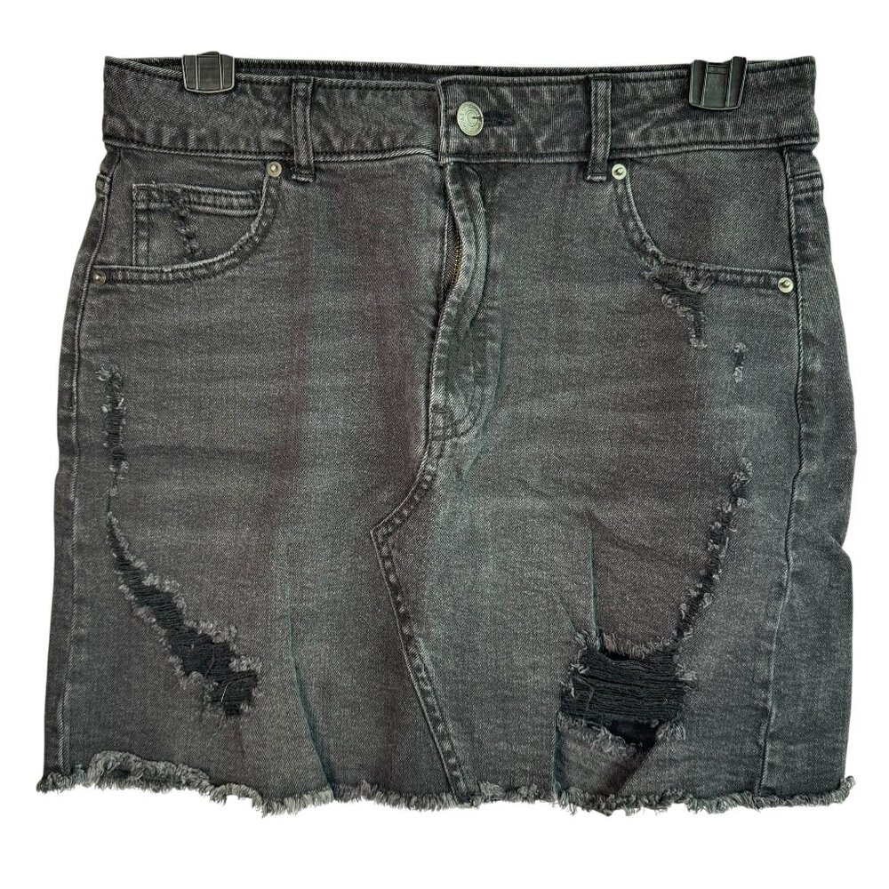 Women’s Wild Fable Black Mini Jean Skirt Distressed Goth Punk Rock Emo Grunge 10